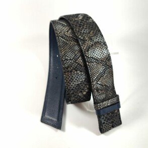 Ceinture reversible femme Motif "python" Taupe / Bleu nuit